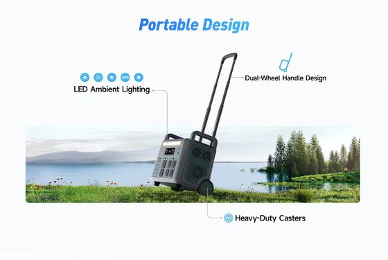 ATZ 3600W Trạm điện di động EU Multiple AC And DC Outputs 230VAC Thiết kế tay cầm hai bánh